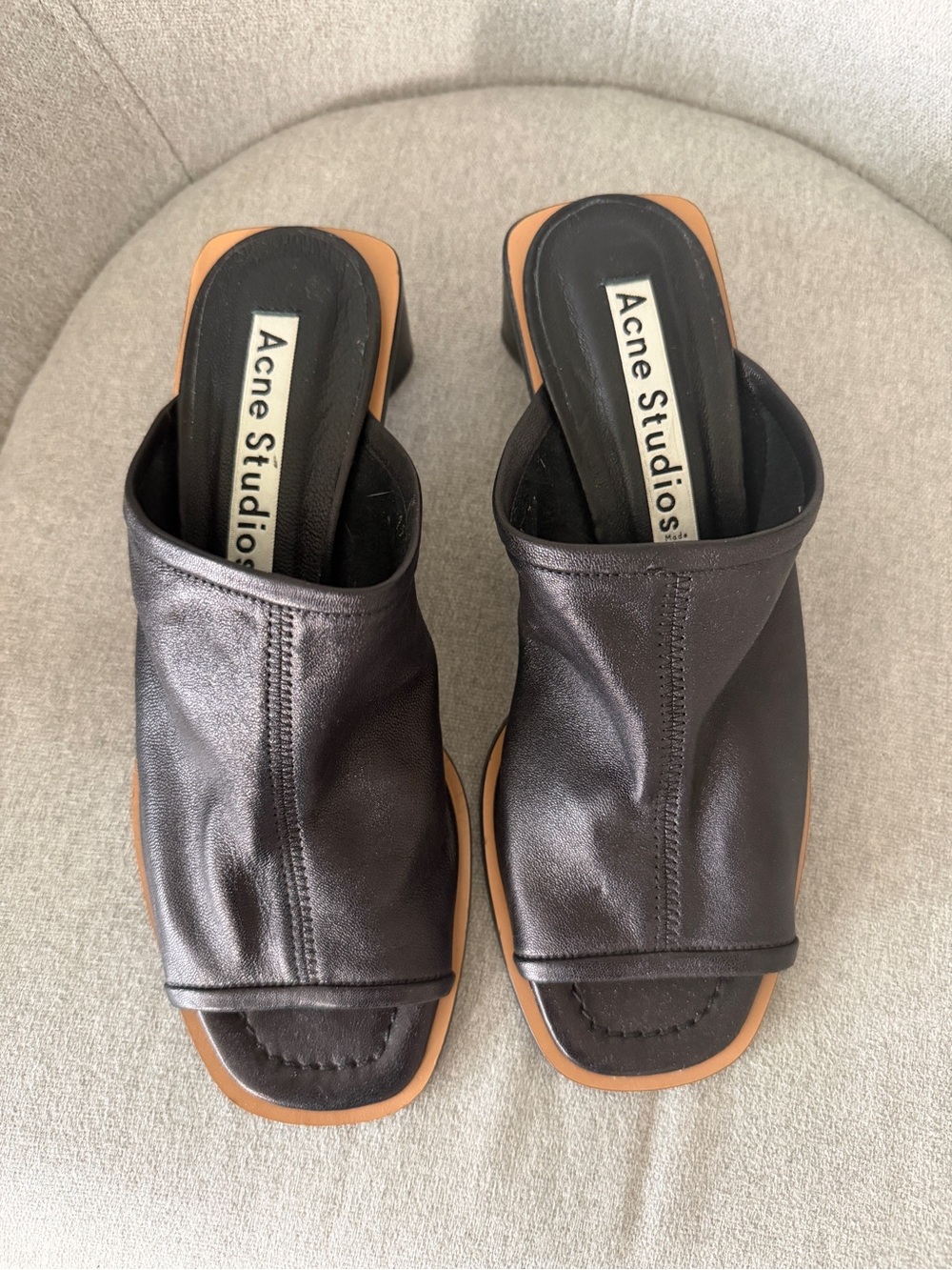 NWOT Acne Studios Black Leather Open Square Toe Block Heel Mules - Size 37 - Picture 5 of 8
